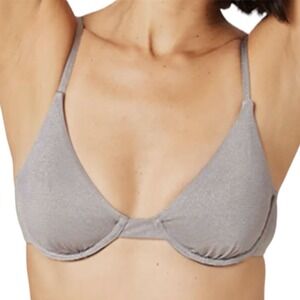 NWT Andie Swim Metallic Silver Glitter Sicily Bikini Swimsuit Top Size Medium